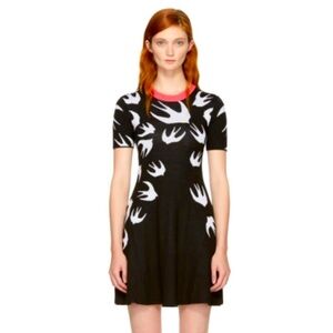 Alexander Mc Queen Black, swallow print skater knit dress